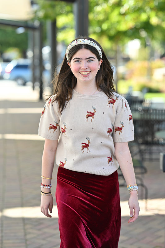Reindeer Puff Sleeve Sweater Top
