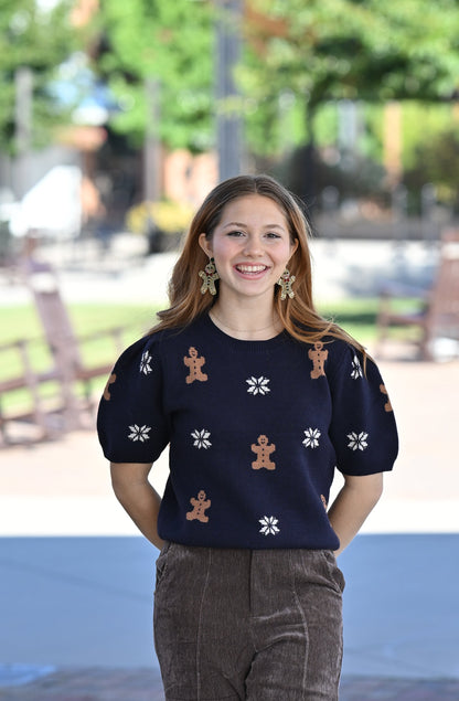 Ginger Bread Puff Sleeve Sweater Top