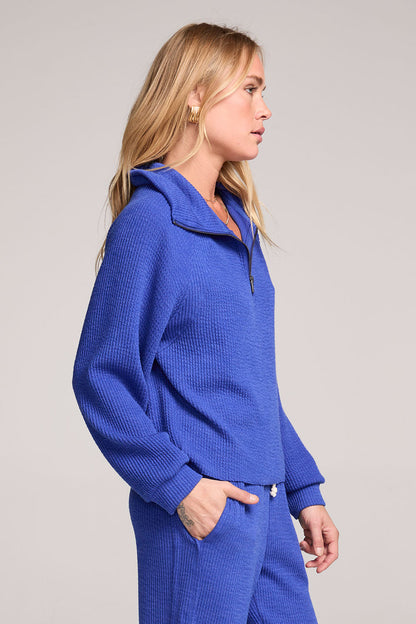 Half Zip Lapis Blue Raglan Pullover