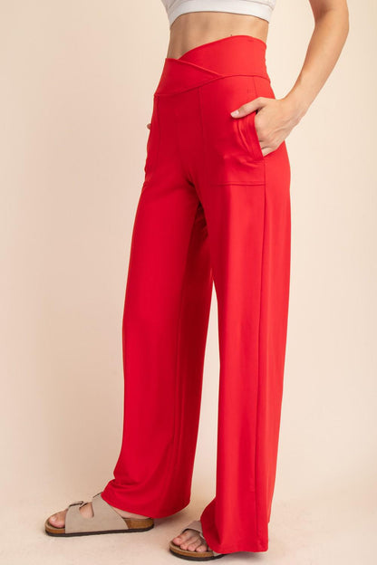 Red V Waistband Wide Pant