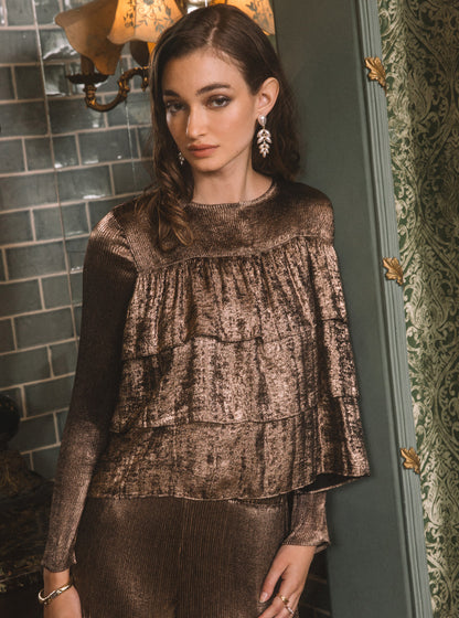 Copper Long Sleeve Shimmer Top