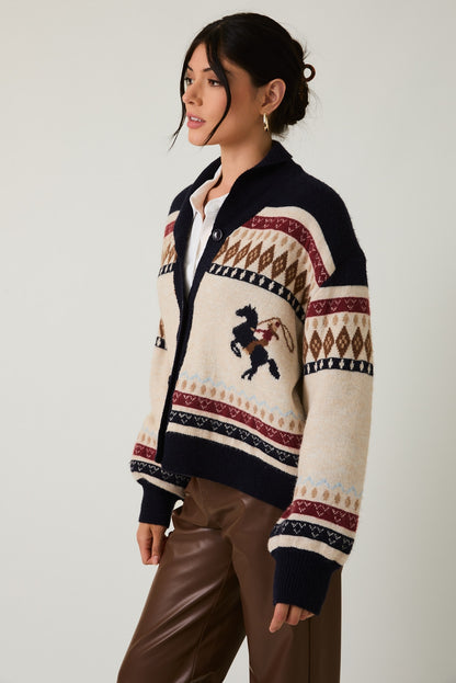 Horse Motif Sweater Cardigan