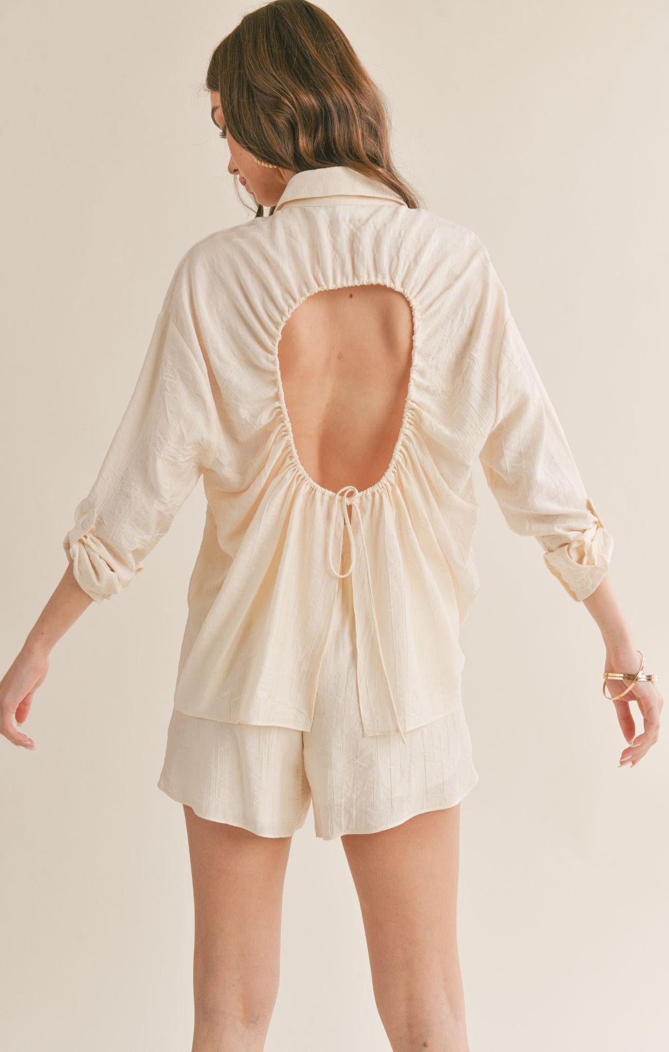 Clementine Crush Cutout Back Shirt|Ivory