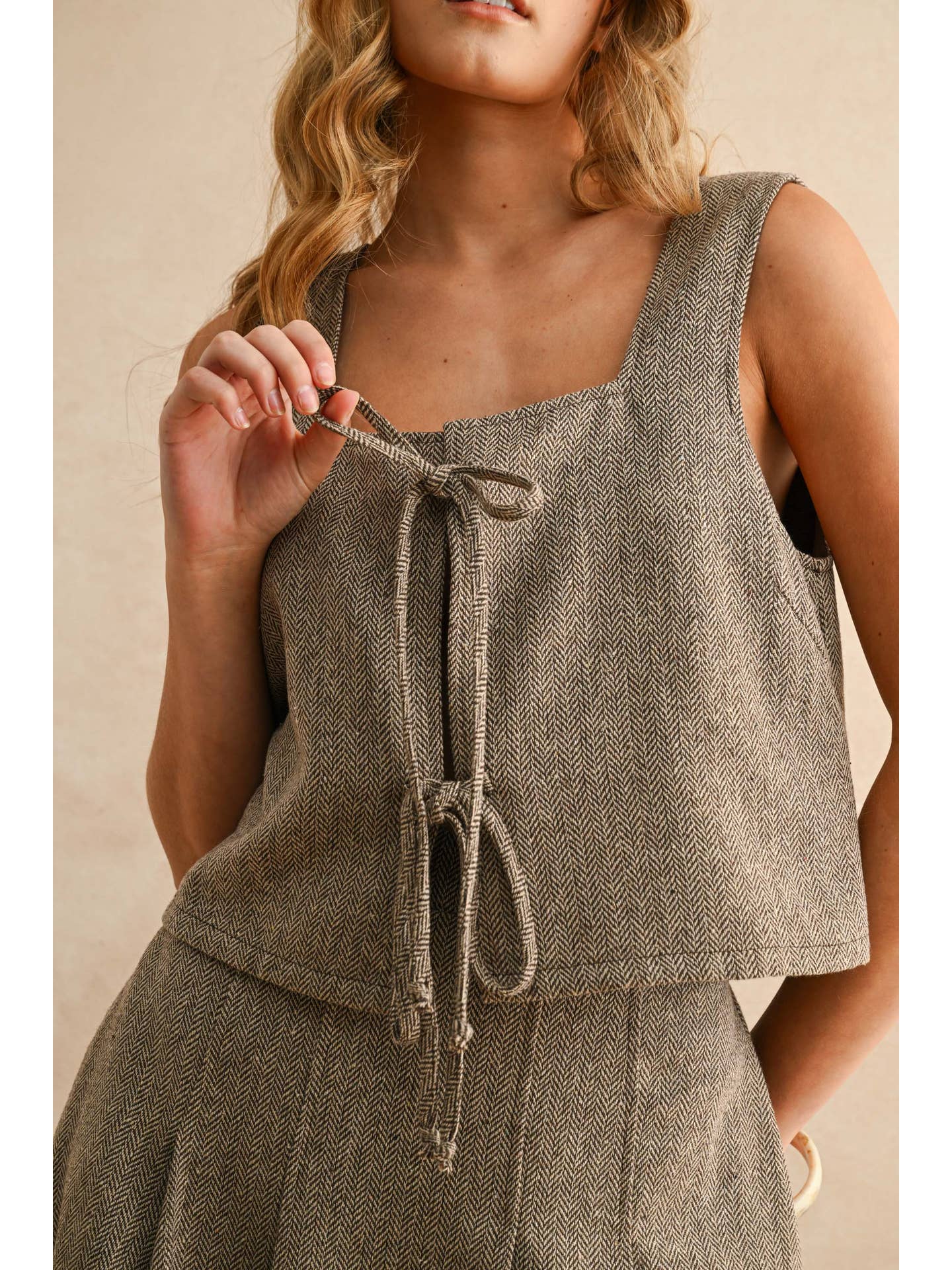 Herringbone Tie Front Vest