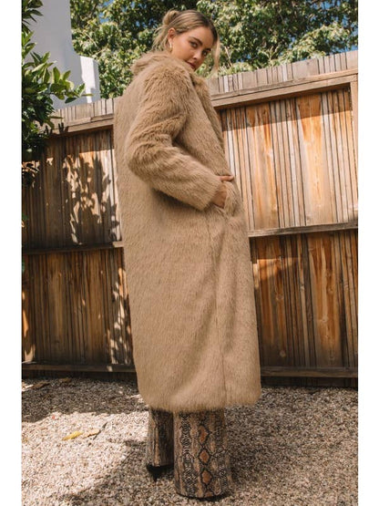 Camel Faux Fur Long Coat