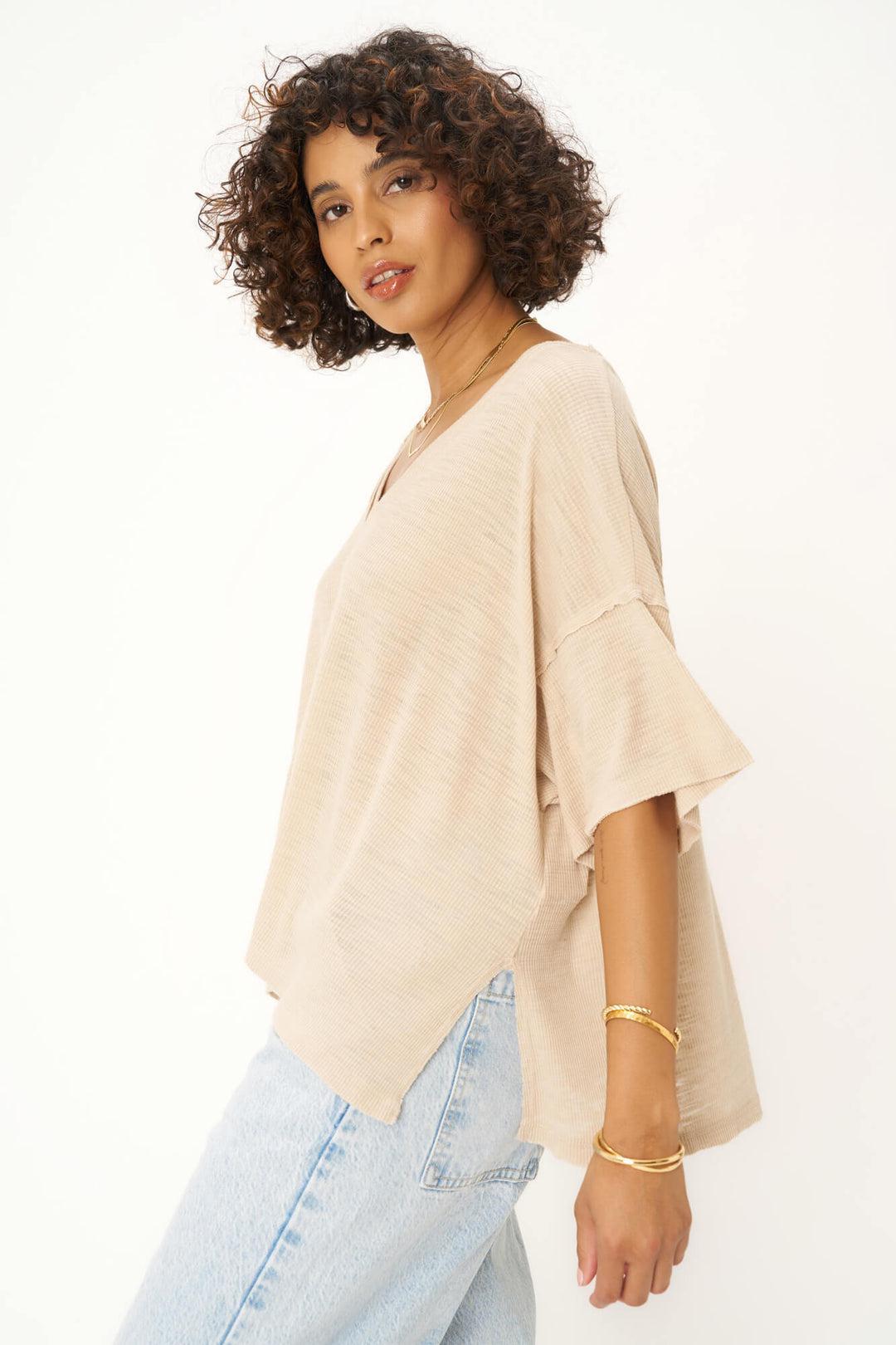 PST- Oh Girl Raw V Neck Textured Tee