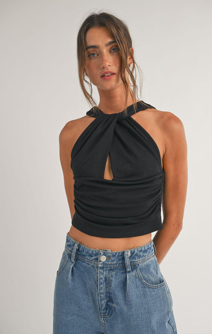 Sage The Label-Knotted Neck Top