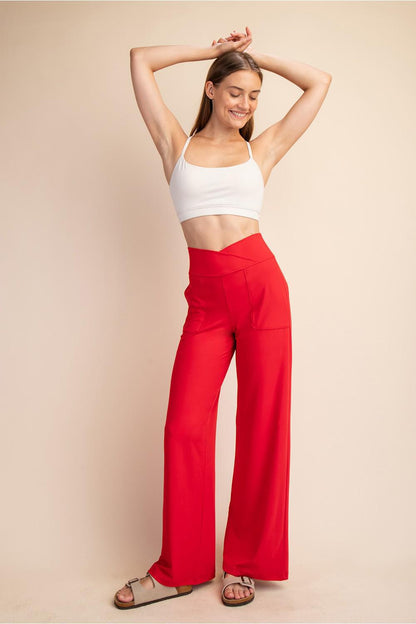 Red V Waistband Wide Pant