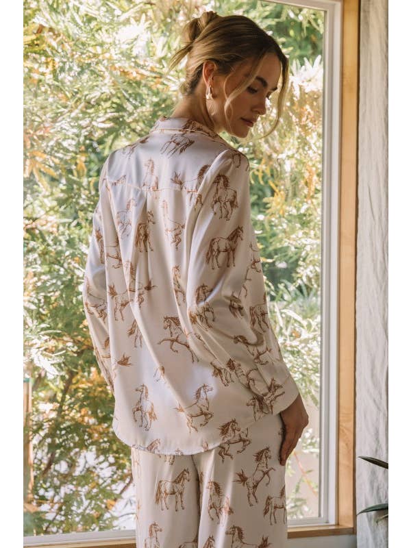 Horse Print Button Down Blouse