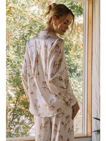Horse Print Button Down Blouse