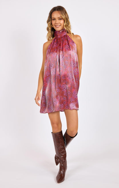 Floral Glow High Neck Mini Tent Dress